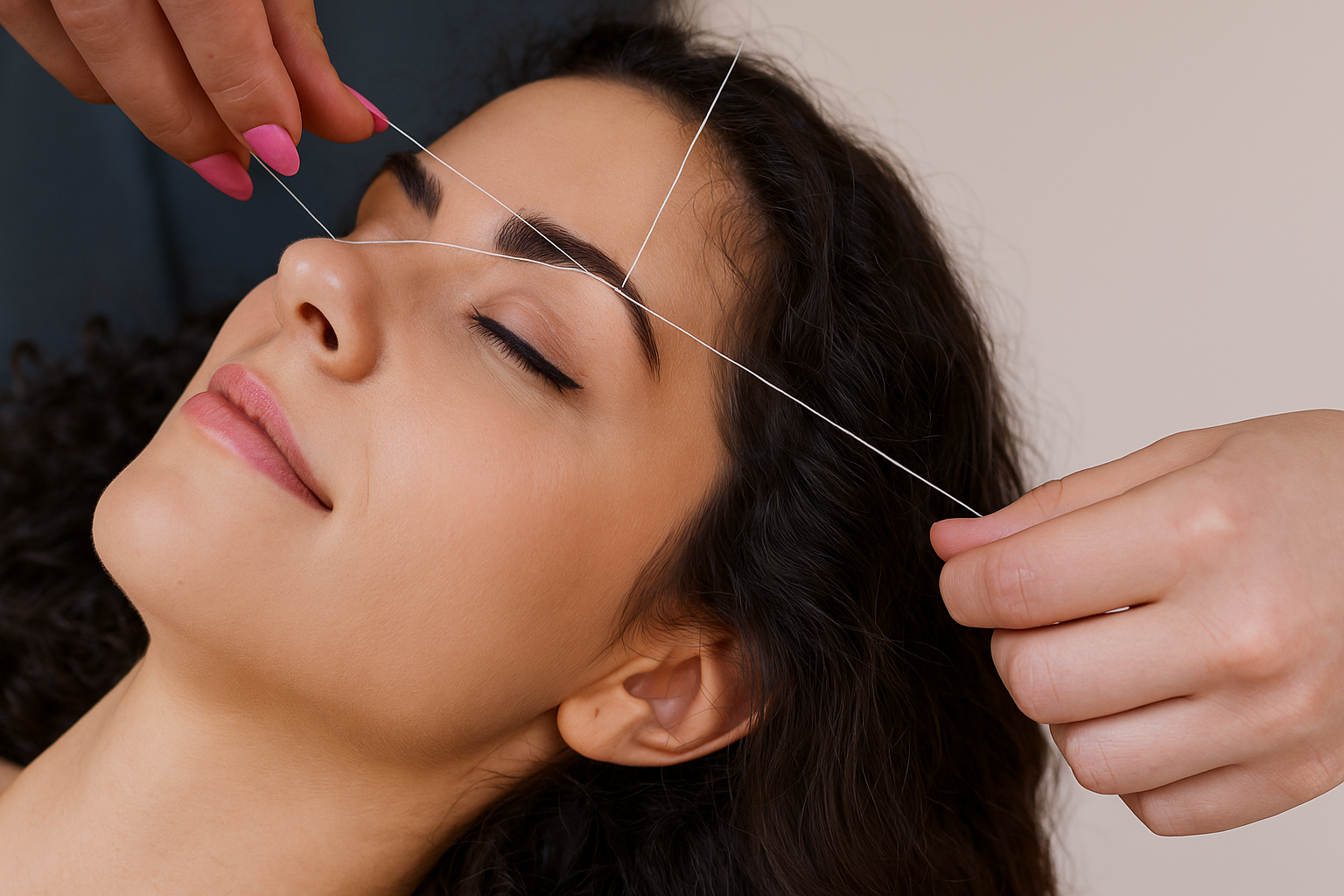 Professional threading and waxing specialist at work